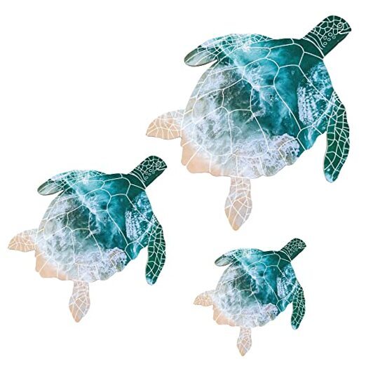 VIVICOMFY 3Pcs Sea Turtle Wall Decor-Wood Ocean Sea Turtle Canvas sea turtle