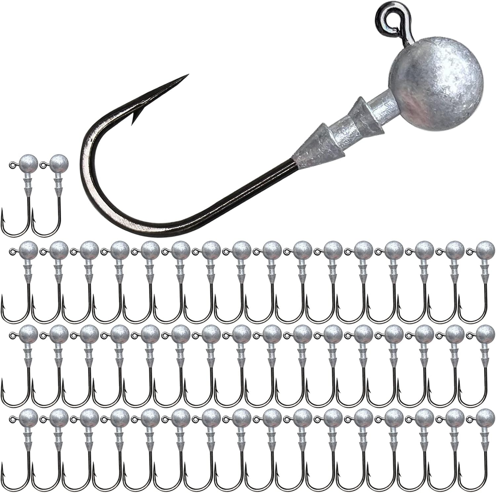 50Pcs round Ball Fishing Jig Heads Set, Fishing Hooks for Saltwater Freshwater S