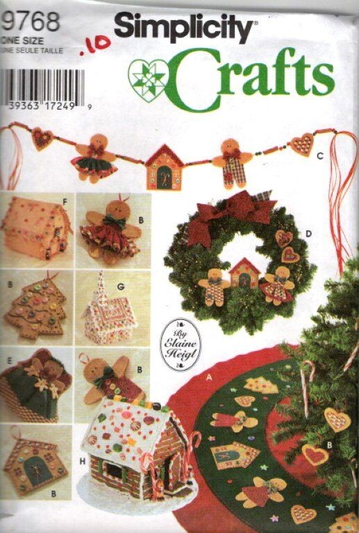 Simplistic 9768 Festive Gingerbread Christmas Tree Set with Topper Ornaments Skirt and Wreath