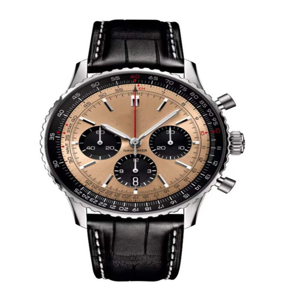 Men's Stainless Steel Quartz Watch with 6-Pin Second Display, 46mm Dial Diameter