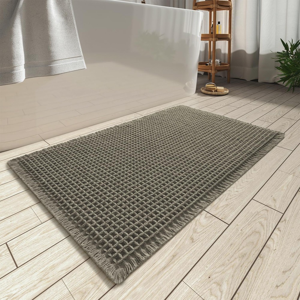 AMOAMI Upgraded Super Absorbent Non-Slip Waffle Bath Mat for Bathrooms