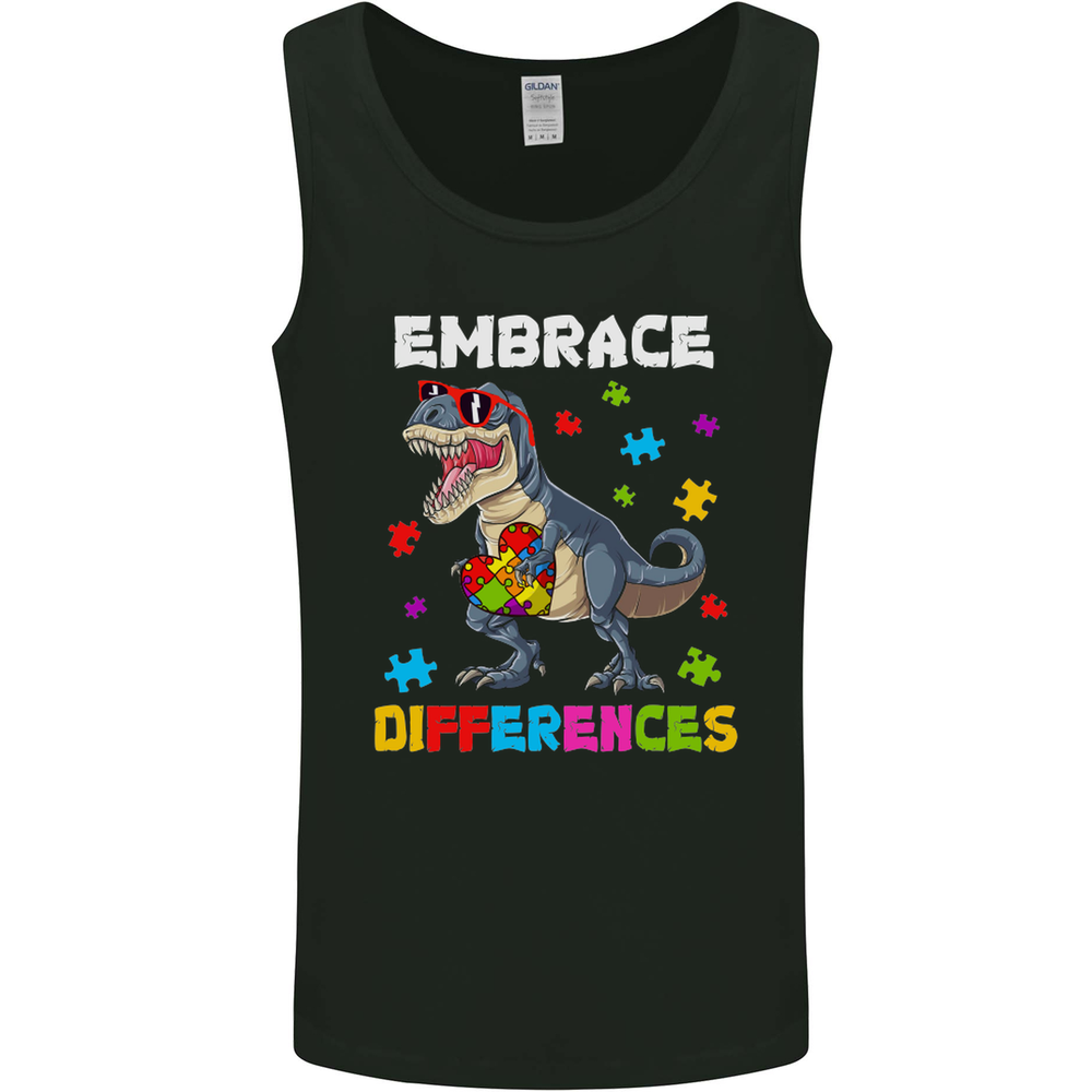 Autism T-Rex Embrace Differences Autistic Mens Vest Tank Top