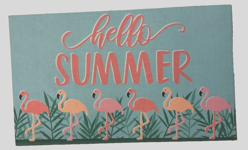 Pink Flamingo Hello Summer Indoor Front Blue Patio Rubber Door Mat 25