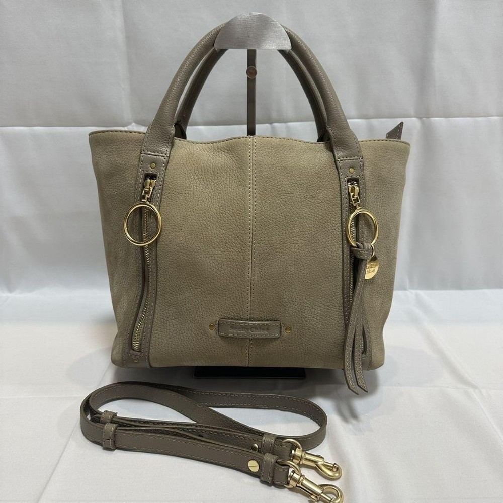 See by Chloe Harriet 2-Way Suede Leather Shoulder Bag in Beige Khaki