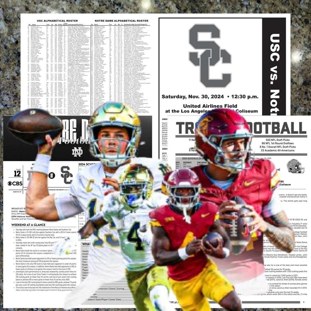 2024 Notre Dame vs USC - Game Flipcard & Program Notes Nov 30 Football NCAA