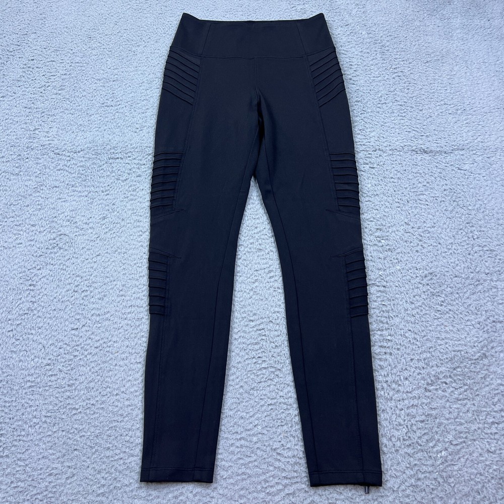 Athleta Delancey Moto Tight Black High Rise Ribbed Ankle Zip Leggings Size S