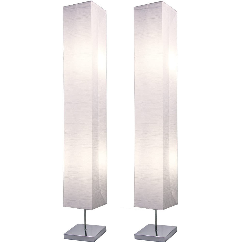 Modern Rice Paper Floor Lamp Pair – Chrome Base & White Shade Set of 2