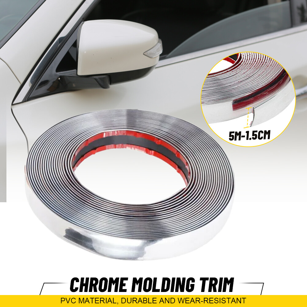 Car Side Door Black Chrome Strip Bumper Protector Trim Tape Sticker 15mm*5m