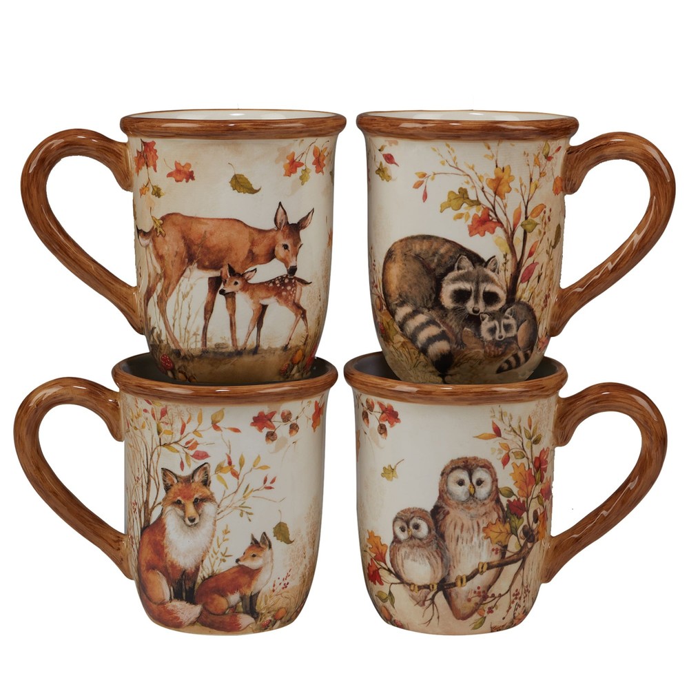Certified International Pine Forest 16 oz Mugs Set of 4 Multi Sizes 13 oz and Up  