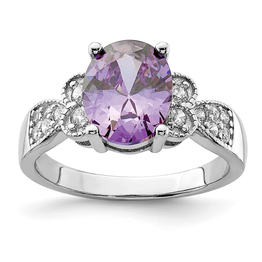 Sterling Silver Purple and White Cubic Zirconia Ring Size 6