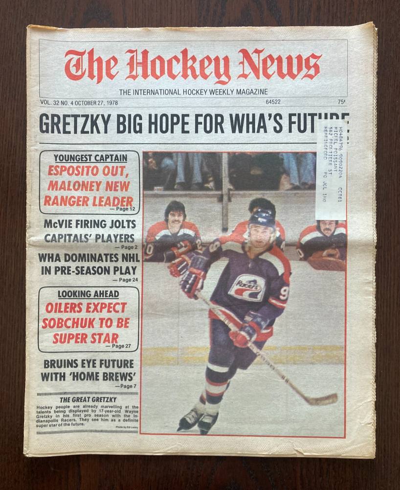 1978 THE HOCKEY NEWS WAYNE GRETZKY WHA INDIANAPOLIS RACER FIRST TIME COVER