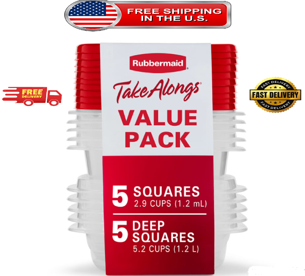 Rubbermaid TakeAlongs Food Storage Containers, 10 Piece Set, Red