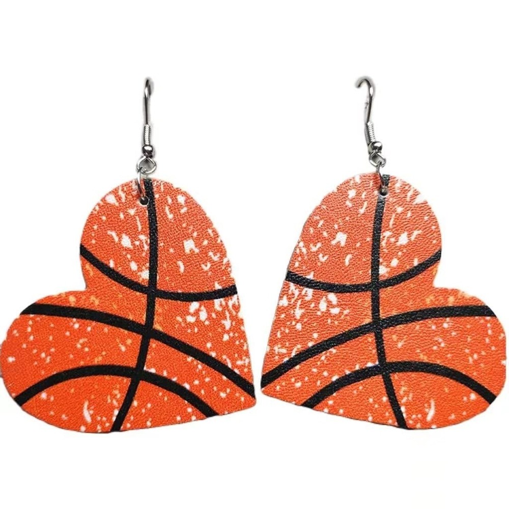 Heart-Shaped Sports Leather Earrings for Baseball Softball Rugby Football Basketball Fans