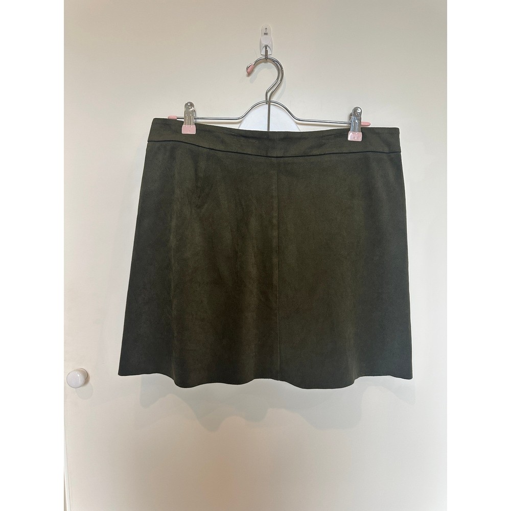Olive Green Suede Mini Skirt Women Casual A-Line Flared Bottom