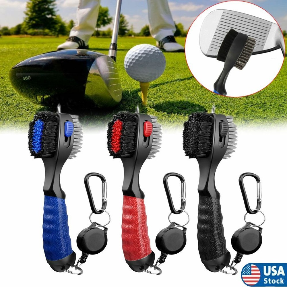 2 Sided Golf Club Brush Cleaner Retractable Groove Cleaning Tool Kit with Spike