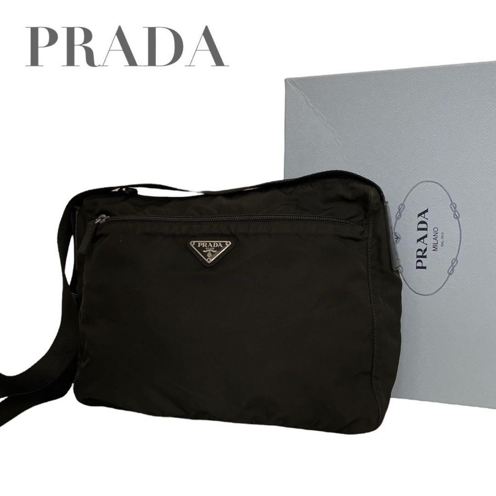 Prada Black Nylon Shoulder Bag with Triangle Logo Authentic Crossbody Excellent Condition