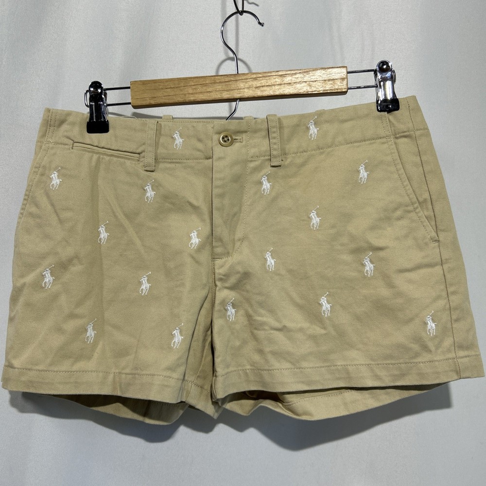Polo Ralph Lauren Sport Women's Khaki Cotton Shorts White Pony Size 4