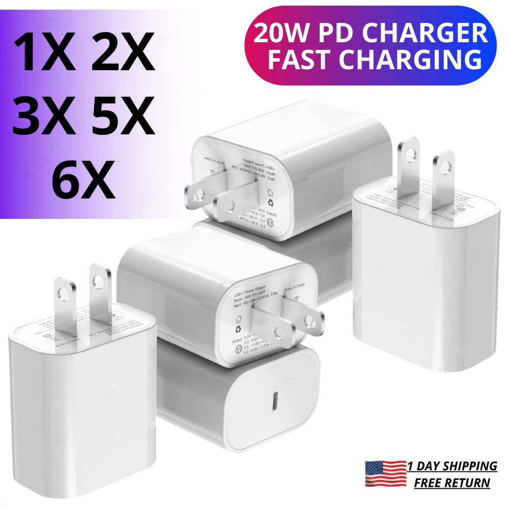 20W PD Power Adapter Block USB-C Wall Fast Charger For iPhone 13 12 11 XR 8 iPad