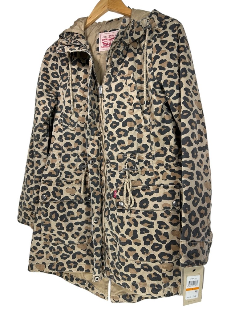 Levis Jacket Military Oversized Leopard Print Hooded Jacket Full Zip Up Hoodie S