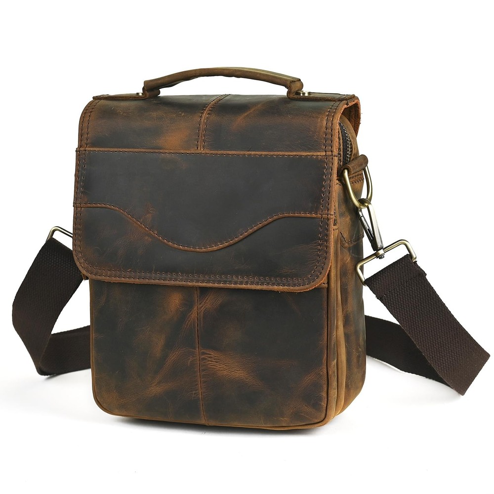 Canvas & Genuine Leather A4 Tote Satchel Crossbody Messenger Bag