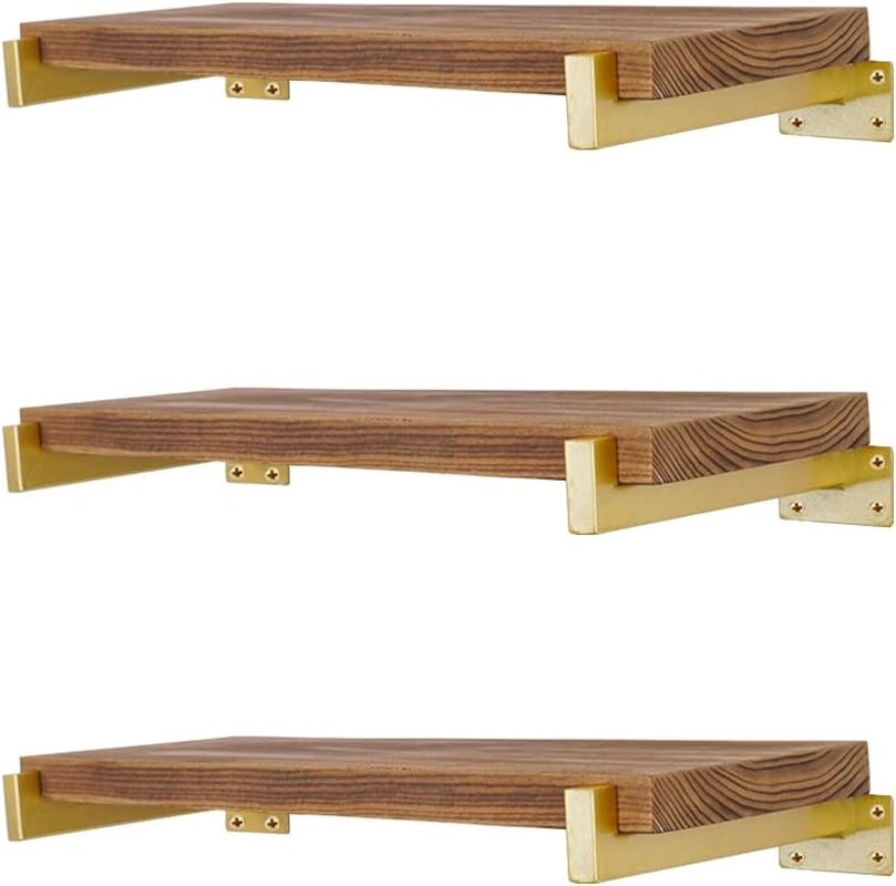 6 Inch Gold Shelf Brackets - Industrial Wall Mounted Shelf Supports