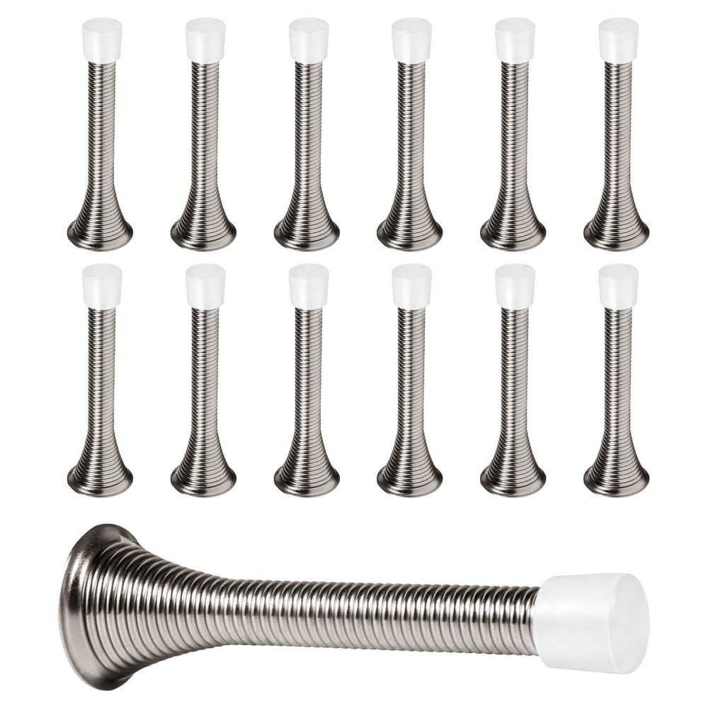 KISEER 12 Pack Spring Door Stops 3 1/4 Inch Flexible 12 Pack, Satin Nickel
