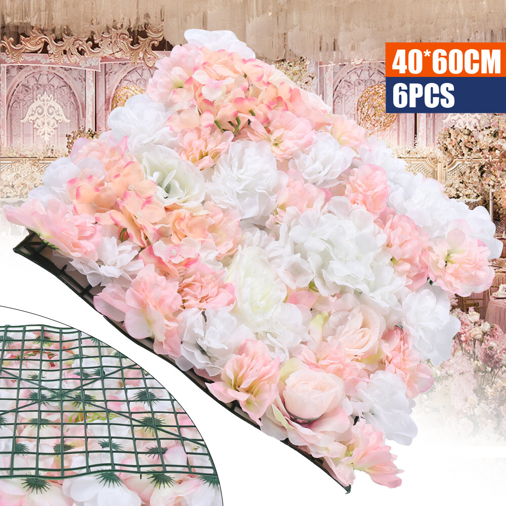 6Pcs Artificial Silk Flower Wall Panel Floral Backdrop For Party Wedding Decor