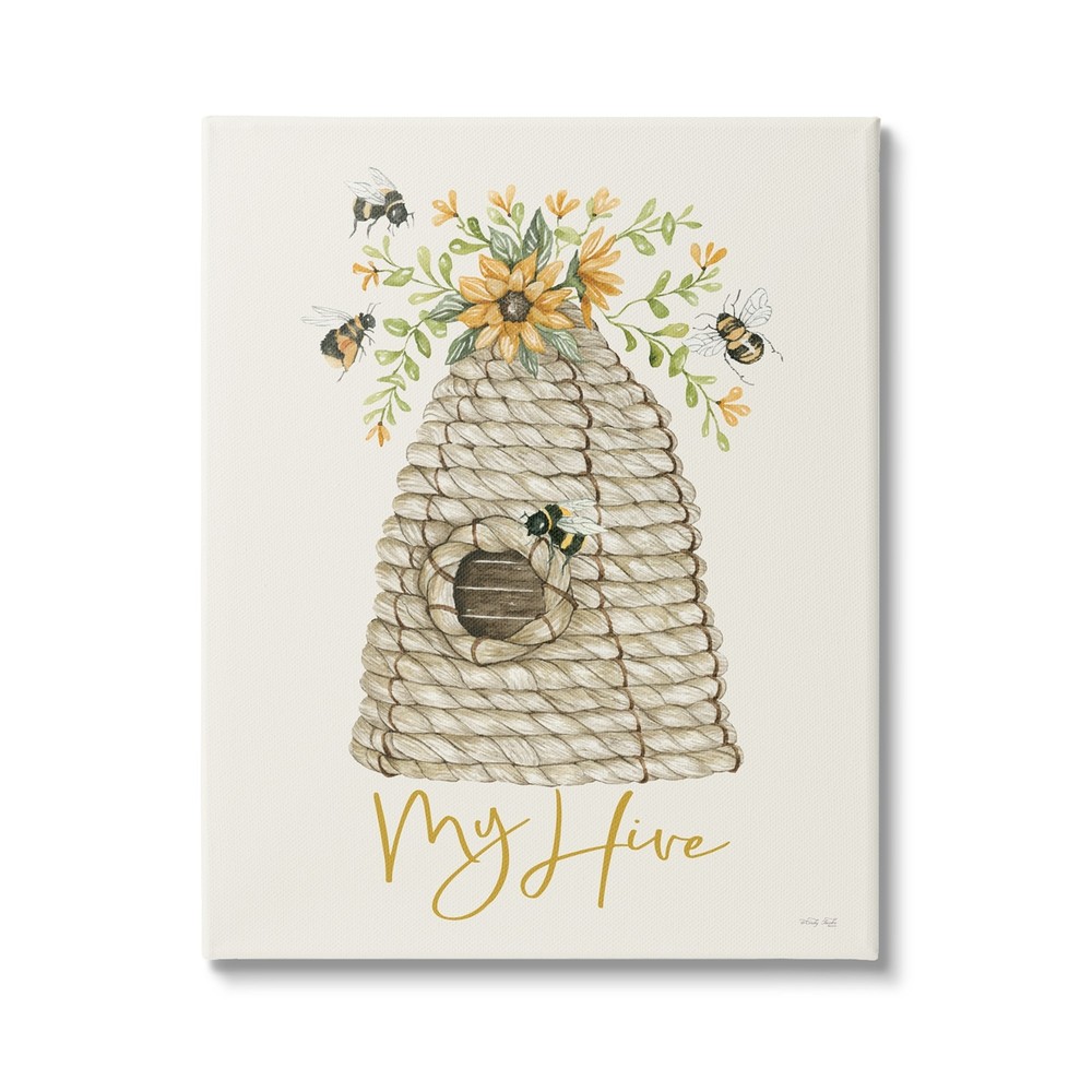 Stupell My Hive Phrase Insect Bees Vintage Sunflower Florals Canvas Wall Art -