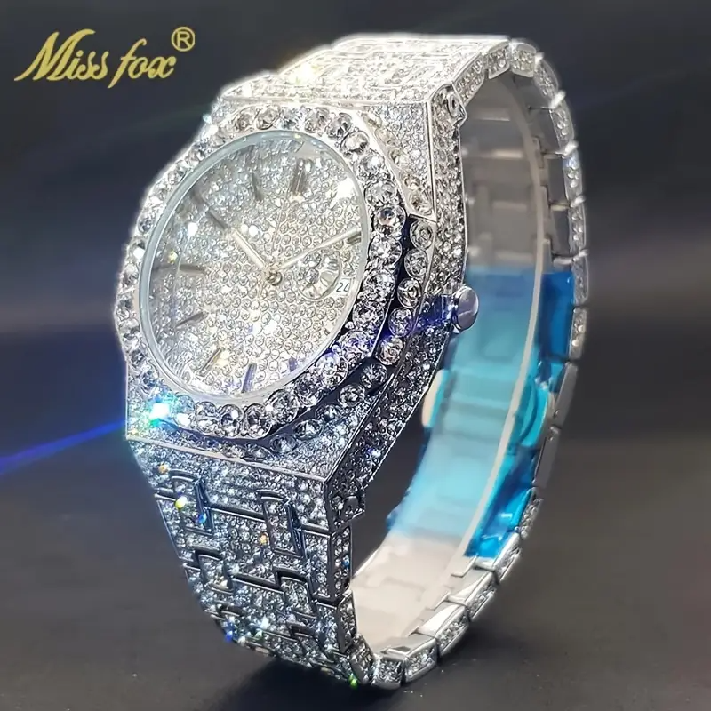 Luxury Hip Hop Ice out Men's Watch Iced Bling Simulated Diamond Date Jewelry