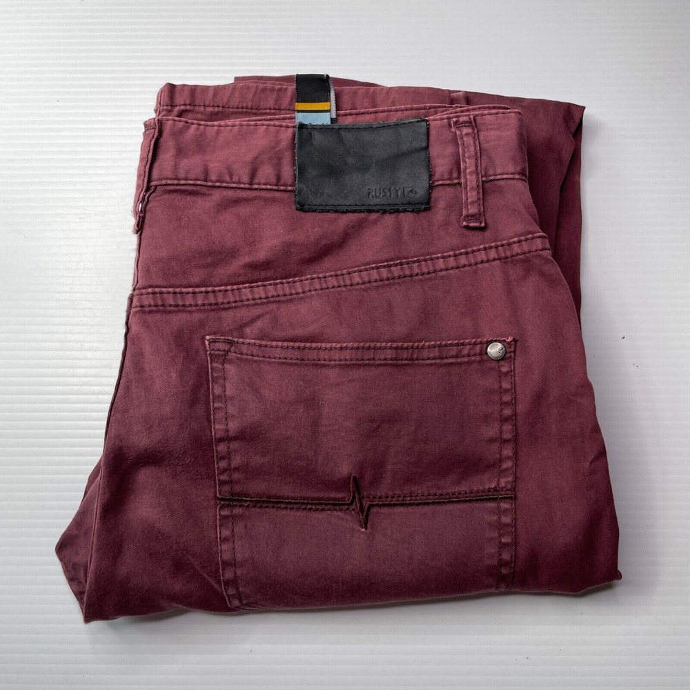 Rusty Slim Canvas Chino Pants Mens Size 32 Waist Burgundy Casual Style Fashion