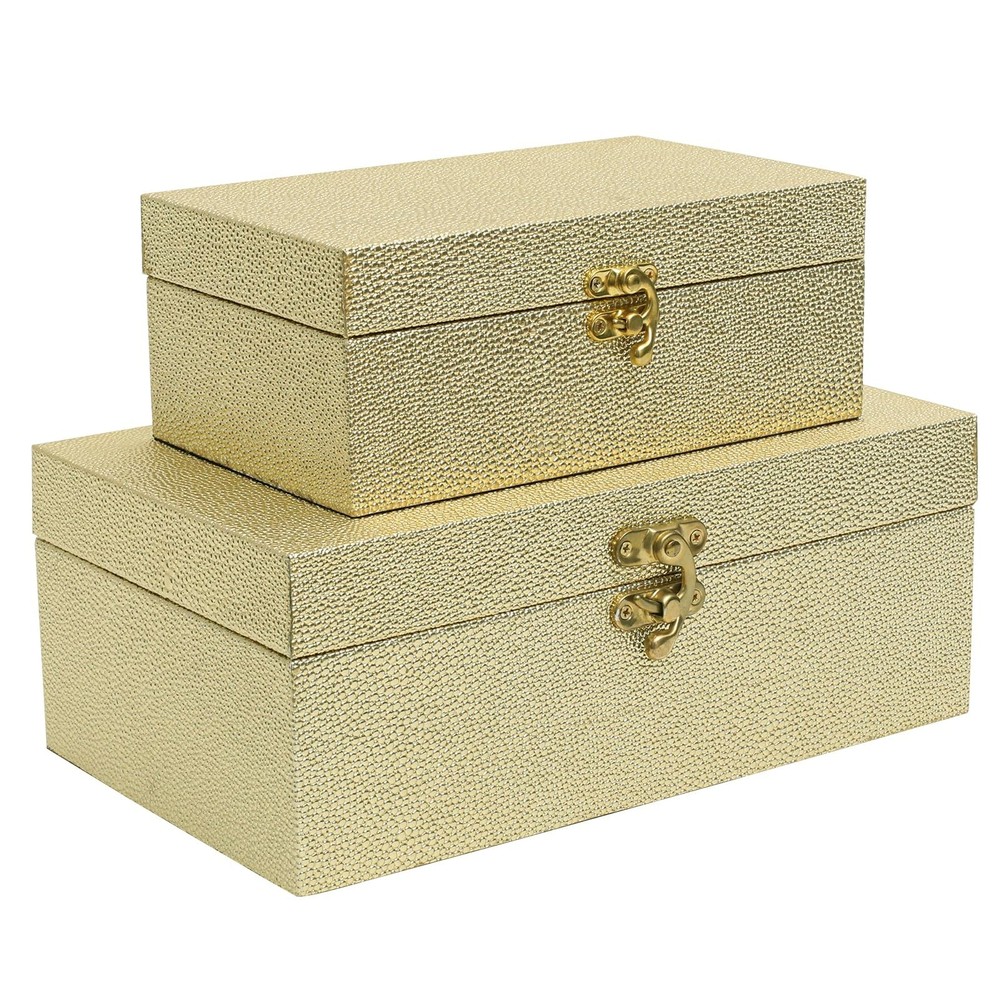 Faux Leather Decorative Storage Boxes Set of 2, Gold