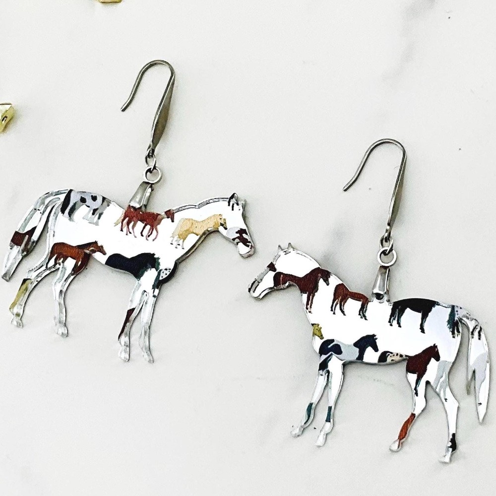 Silver Dangle Horse Earrings - Stylish Equestrian Gift