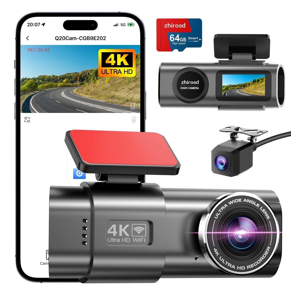 4K Dash Cam Front and Rear, Built-in WiFi, 170° Wide Angle, Night Vision, 24H...