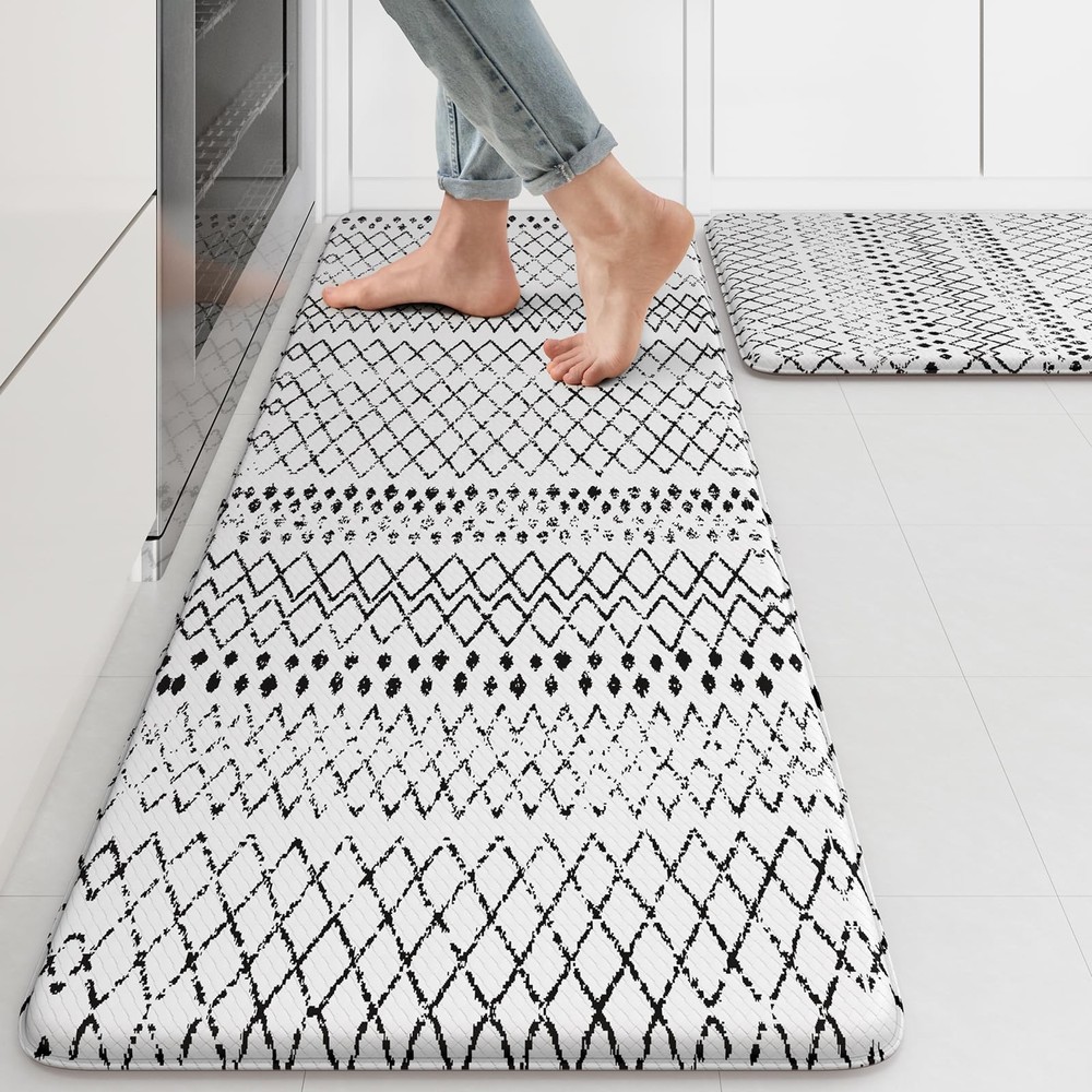 2PCS Cushioned Anti-Fatigue Kitchen Mats, Non-Slip Water Absorbent Rugs for Comfort & Safety