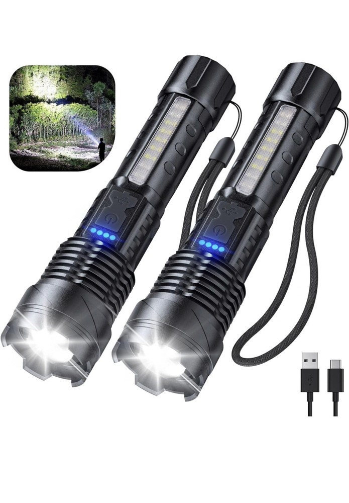 Rechargeable 2 Pack, 900000 Lumen Super Bright Led Flashlights IPX6 Waterproof