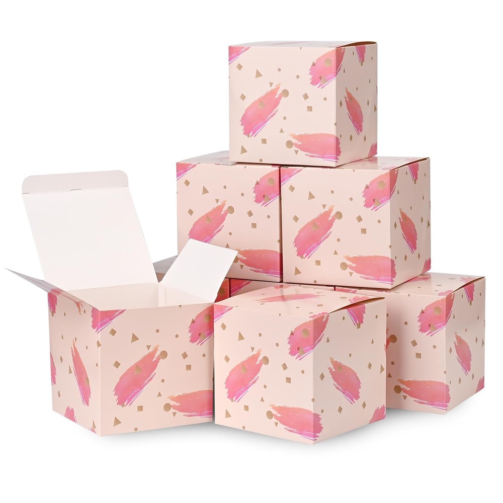 60-Pack 4x4 Inch Peach Pink Floral Gift Boxes with Lids for Watercolor-Themed Packaging
