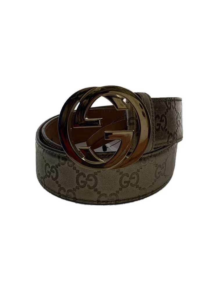 GUCCI Mens Leather Belt with Gold All-Over Print 114876