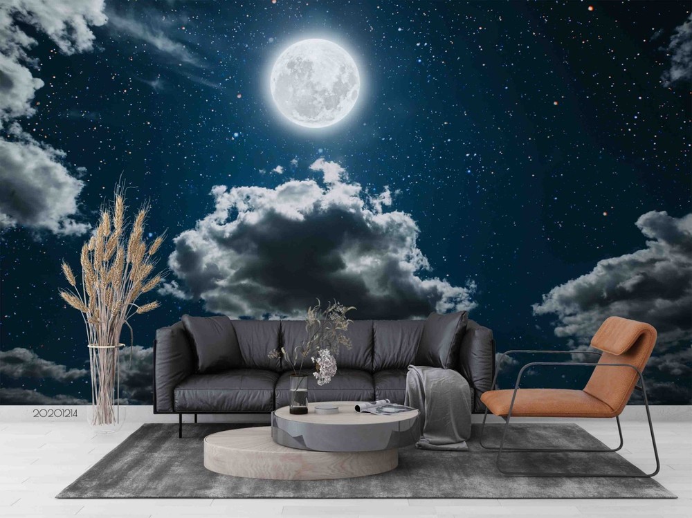 3D Starry Sky Clouds Moon Night Scene Wall Murals Wallpaper Murals Wall Sticker