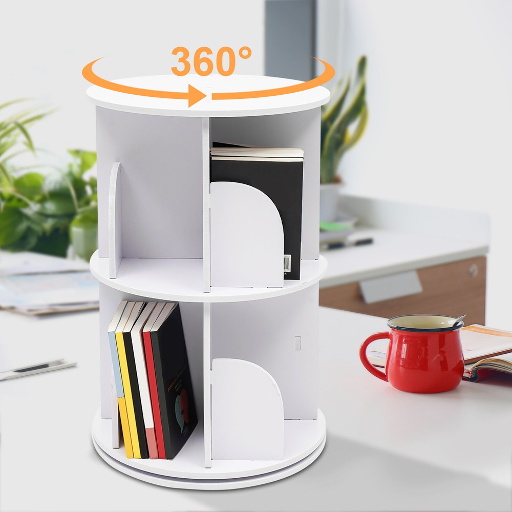 2 Tier 360° Rotating Display Shelf Bookshelf Bookcase Corner Storage Organizer