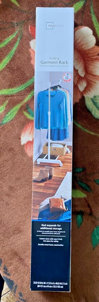 Mainstays Chrome and White Adjustable Rolling Garment Rack for Easy Storage