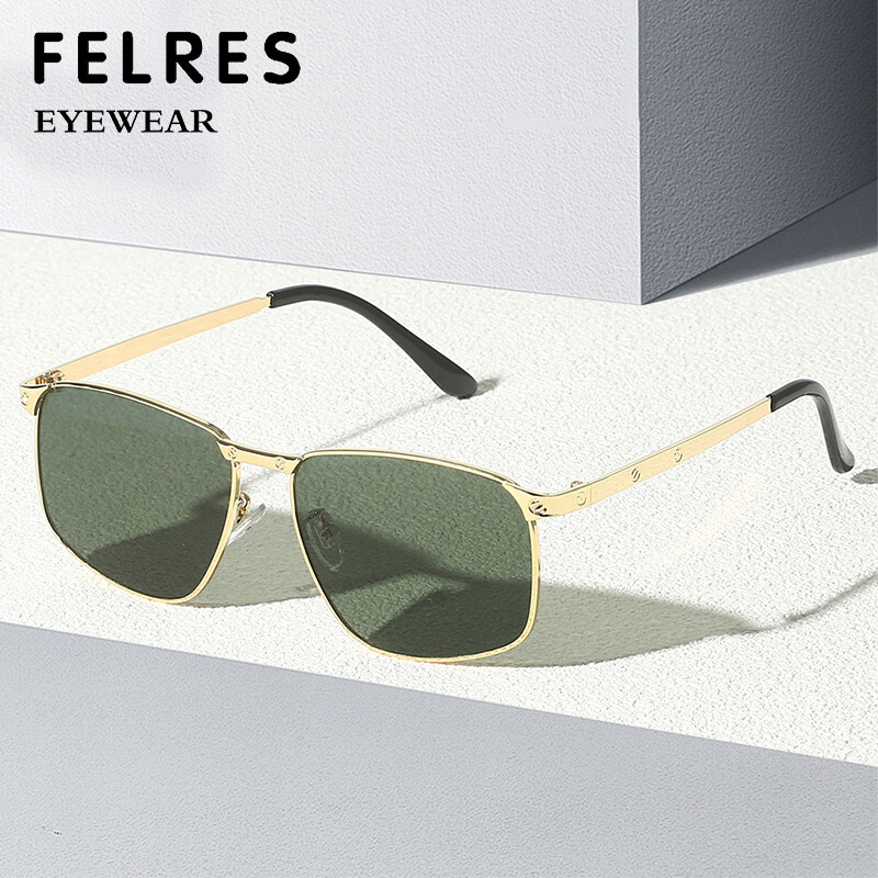 Men’s Metal Square Sunglasses for Outdoor Driving and Travel with UV400 Protection