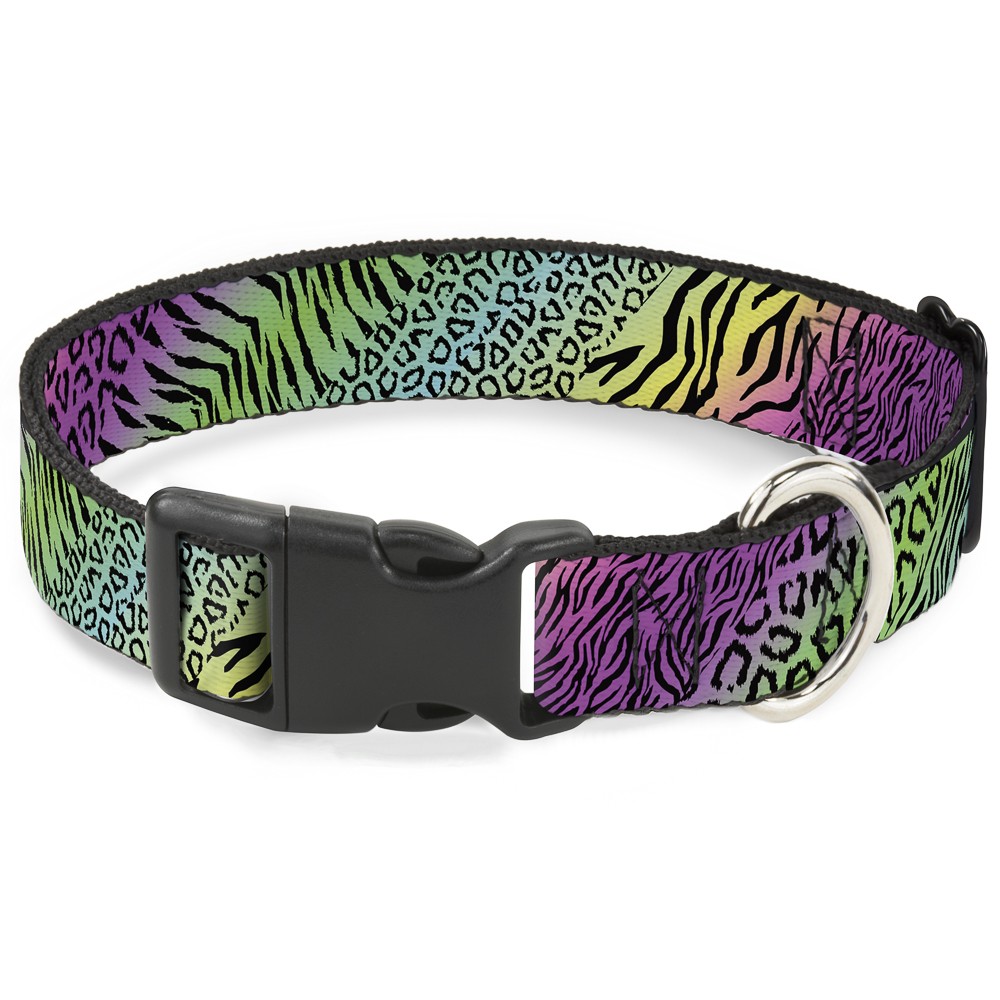 Plastic Clip Collar Animal Skins Rainbow/Black Medium 11-16.5