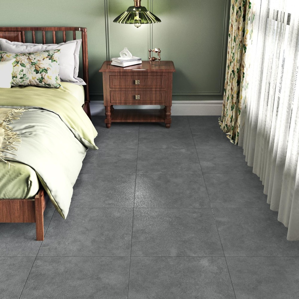 Dark Grey Floor Tile Peel and Stick Removable Vinyl Floor Covering for Bedroo...