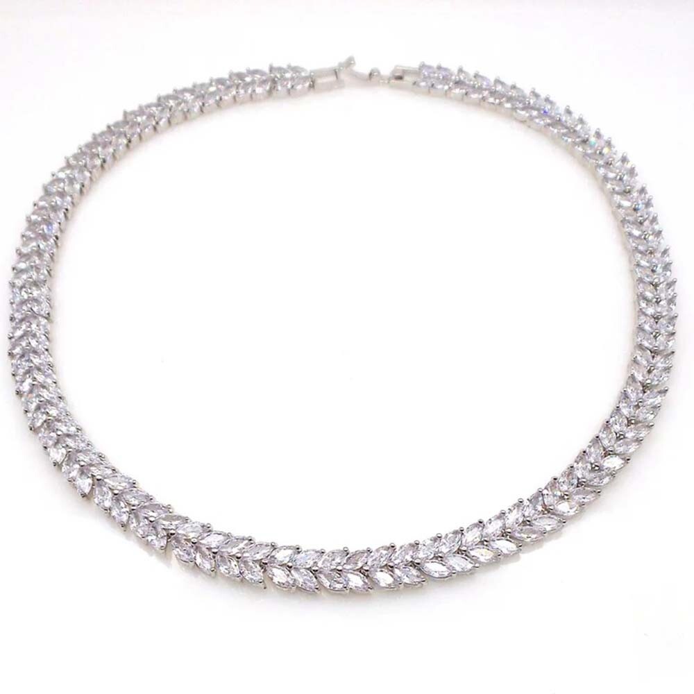 39ct Lab-Created Marquise Diamond Wedding Necklace in 14K White Gold Plated for Women  