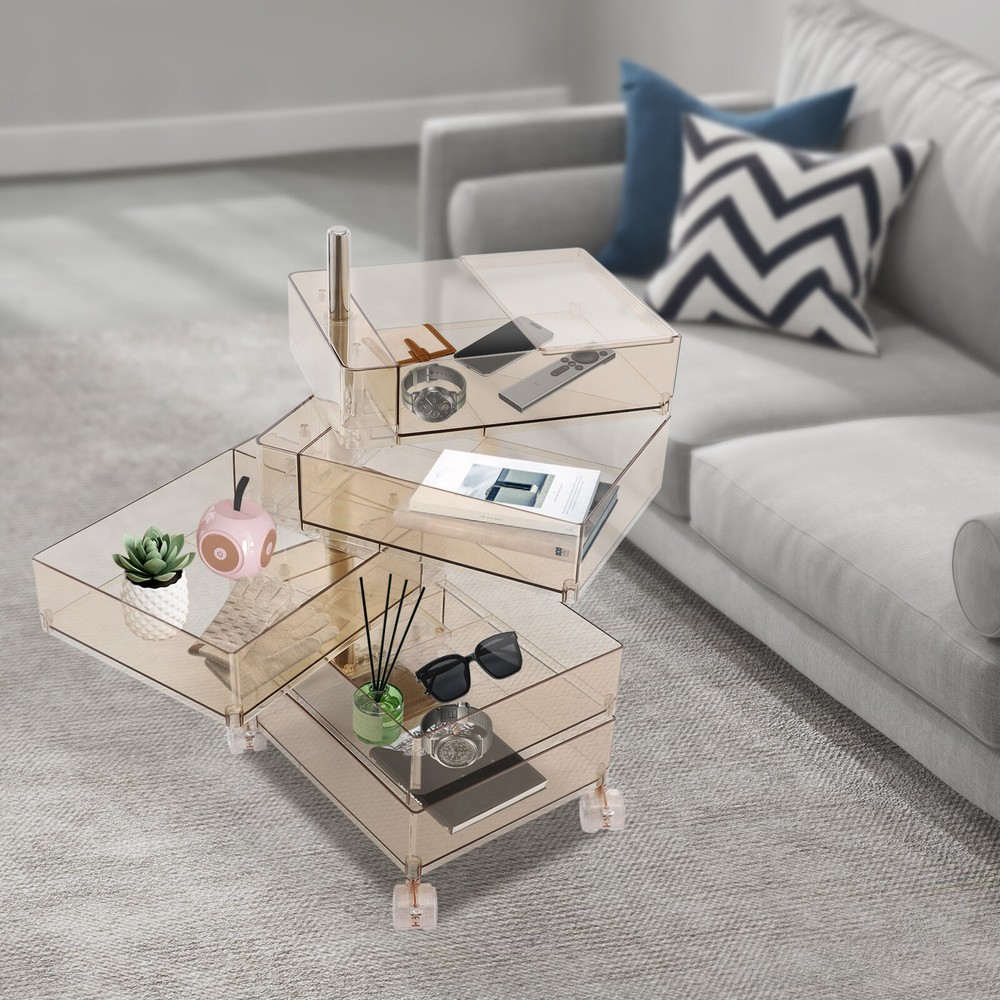 5-Tier Clear Storage Cabinet with Wheels 10kg Capacity Mobile Organizer