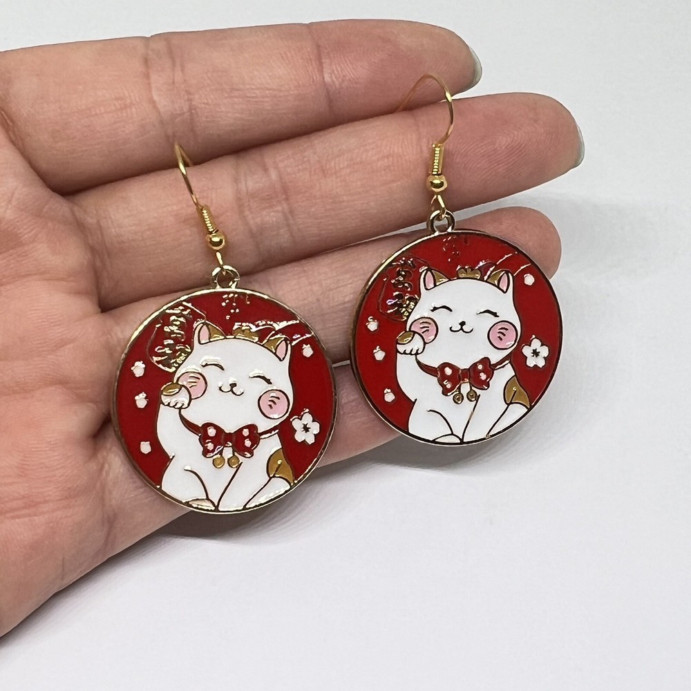 Lucky Cat Earring, Good Fortune Cat Earring, Money Cat, Lunar New Year Earrings-image