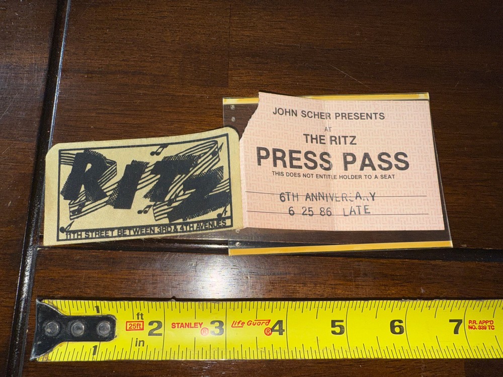 1986 The Ritz PRESS PASS for Chuck Berry Ronnie Wood 6th anniversary concert