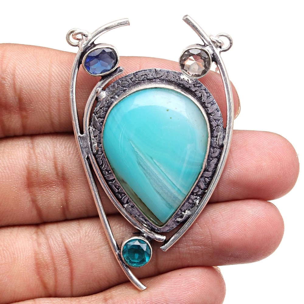 Blue Botswana Agate Tanzite Necklace for Mother's Day 20 Inches