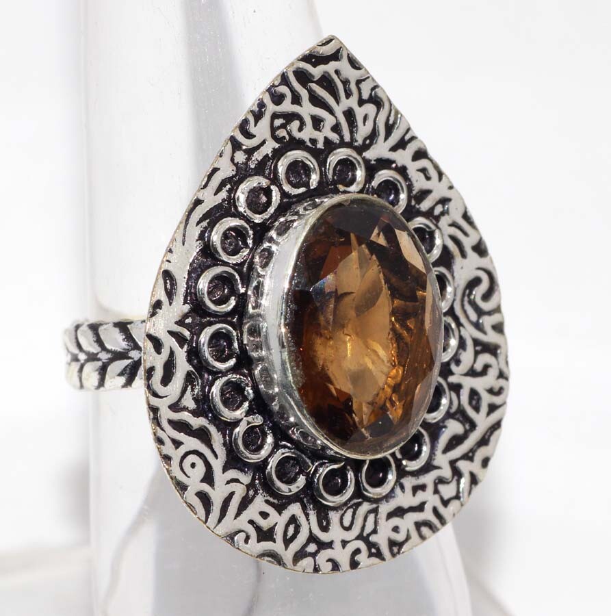 Handmade 925 Silver Smoky Topaz Gemstone Ring Size US 8 Jewelry JW