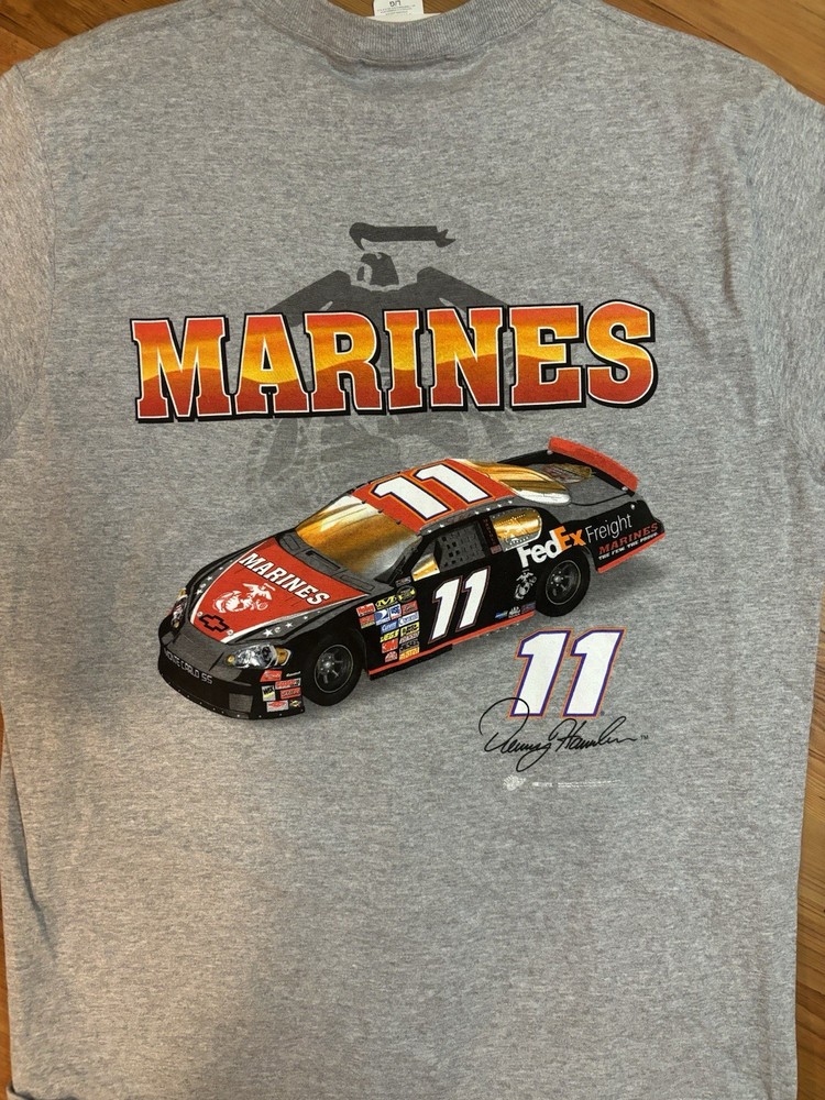 Denny Hamlin #11 Nascar T-shirt Gibbs Racing Marines Memorial Day Fedex Size L